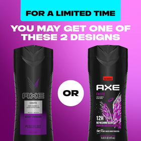 AXE label close-up displaying fragrance name and plant-based moisturizer benefit