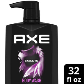 AXE Excite in-shower use showing pump dispensing body wash for quick clean routines