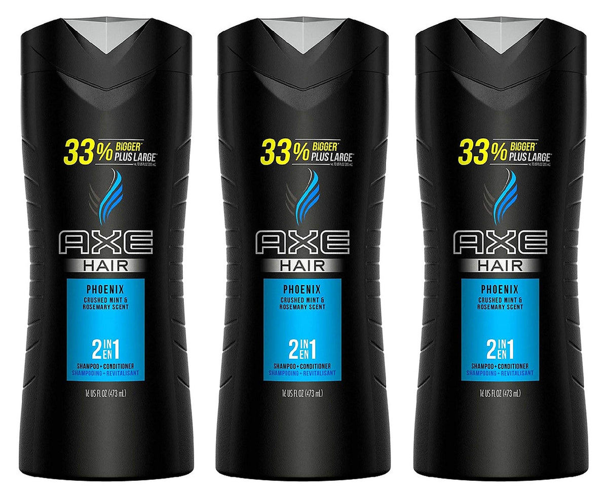 Axé bottle front view shows Phoenix scent and 2-in-1 convenience