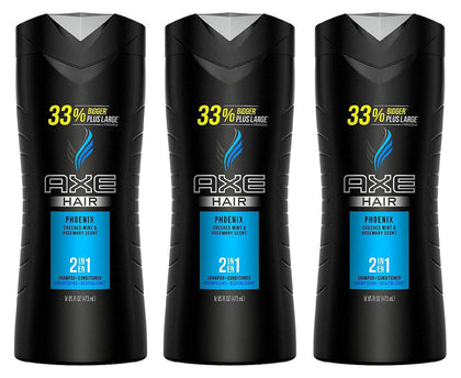 Axé bottle front view shows Phoenix scent and 2-in-1 convenience