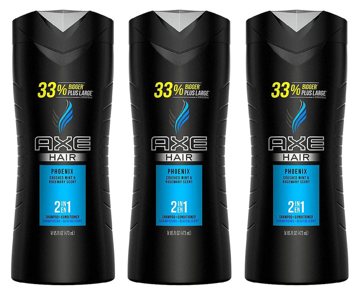 Axé bottle front view shows Phoenix scent and 2-in-1 convenience