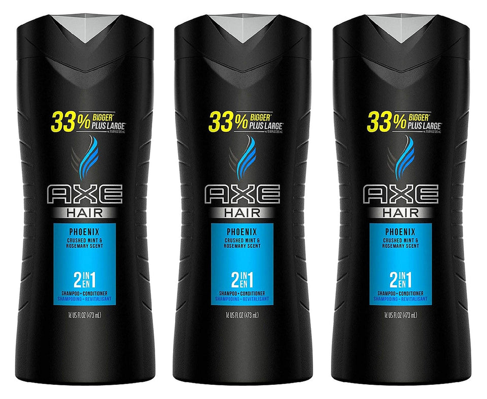 Axé bottle front view shows Phoenix scent and 2-in-1 convenience
