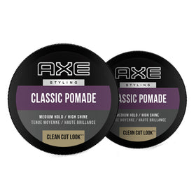 AXE front packaging showing medium-hold pomade and benefit of easy styling