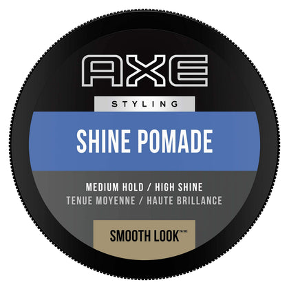 AXE pomade front packaging showing product and size, highlights convenience