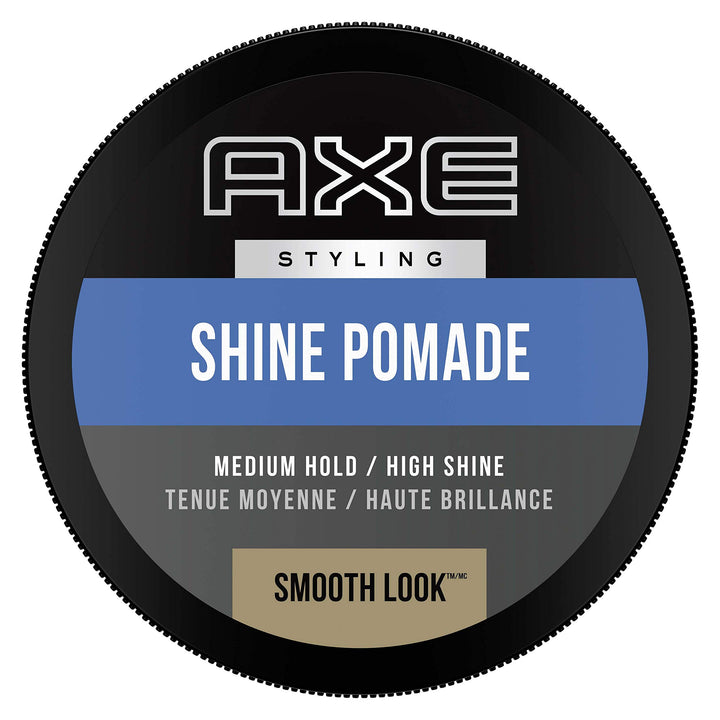 AXE pomade front packaging showing product and size, highlights convenience