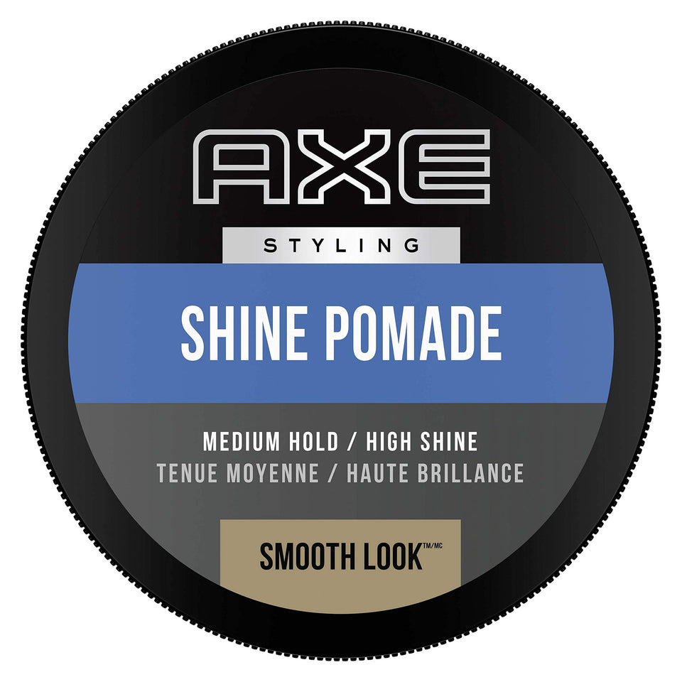 AXE pomade front packaging showing product and size, highlights convenience