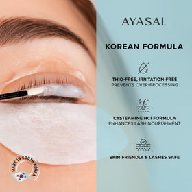 AYASAL side-by-side before and after showing defined lifted lashes benefit