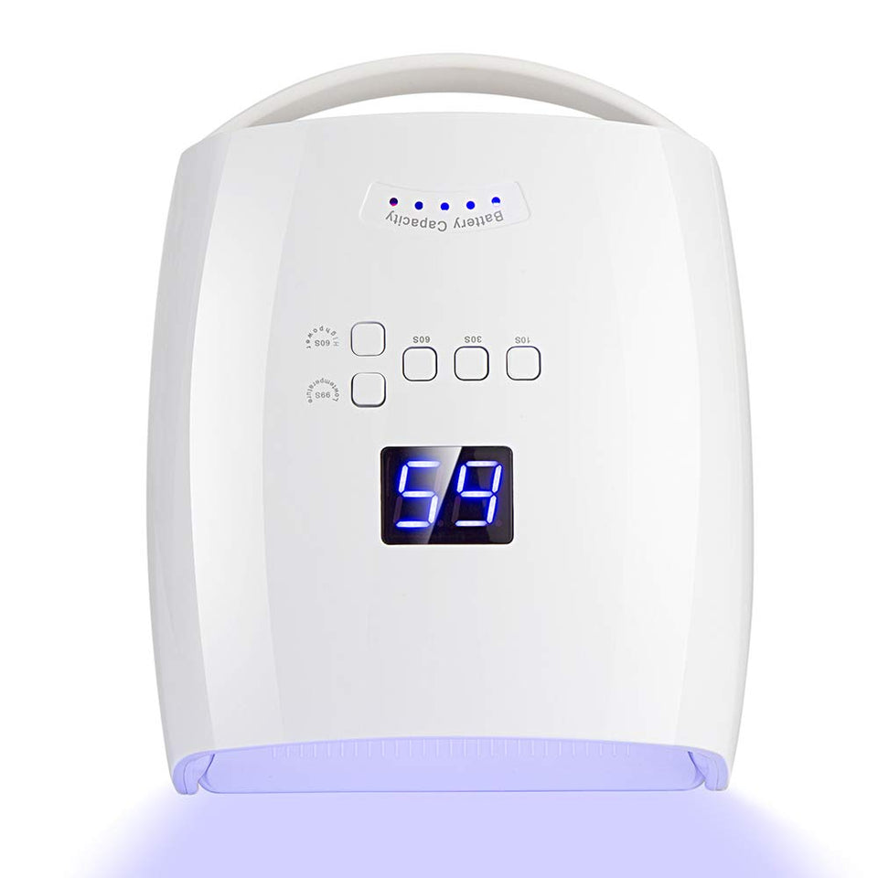Ayshone front view of white 48W lamp showing curved entrance and glossy finish for easy positioning