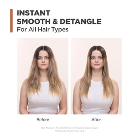 AYUNCHE applied to damp hair showing smooth styling and heat protection