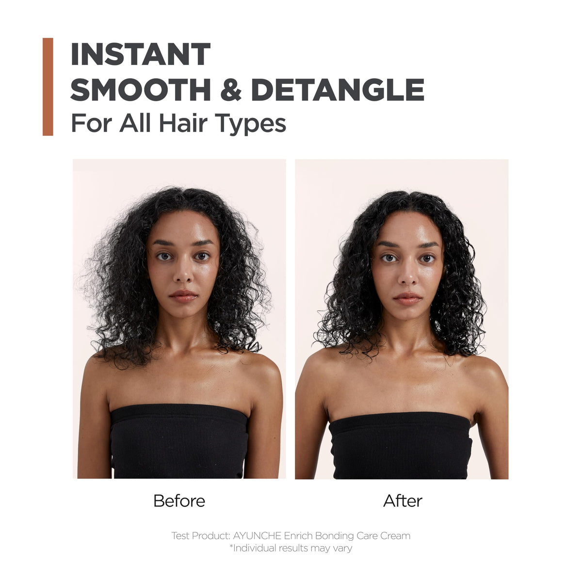 AYUNCHE before and after shot showing frizz control and smoother finish