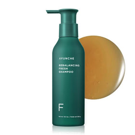AYUNCHE bottle front view showing clean packaging and benefit for oily scalp