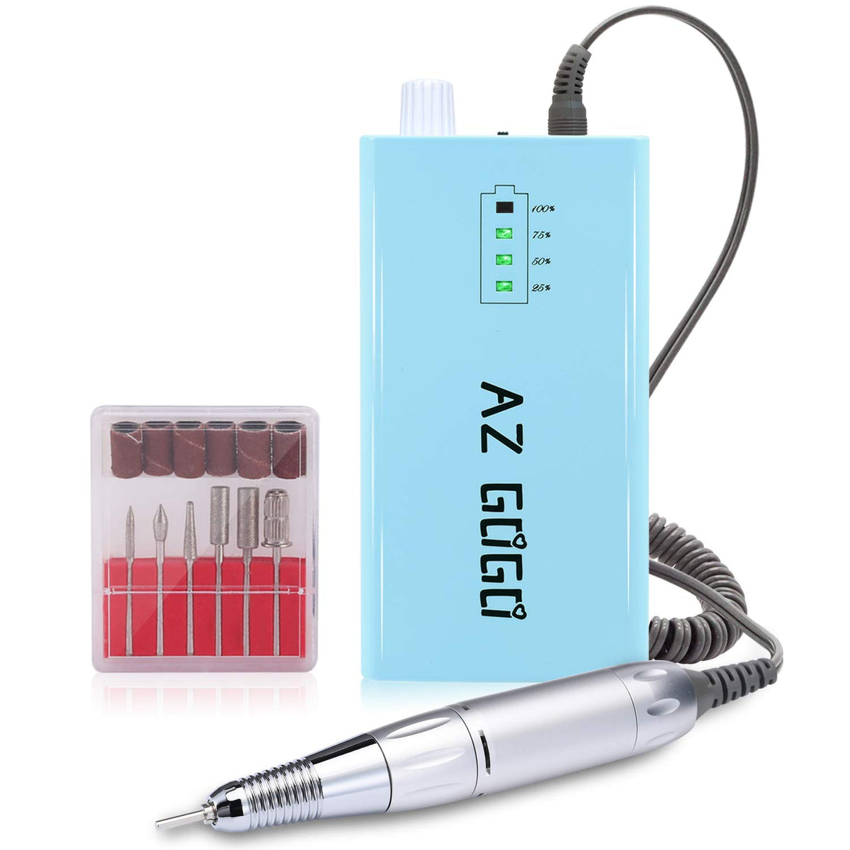 AZ GOGO front view blue portable nail drill showing compact design and portability