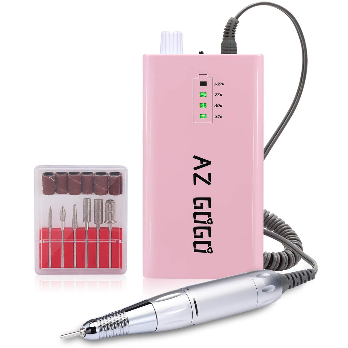 AZ GOGO front view of pink e-file showing controls and compact design benefit portable use