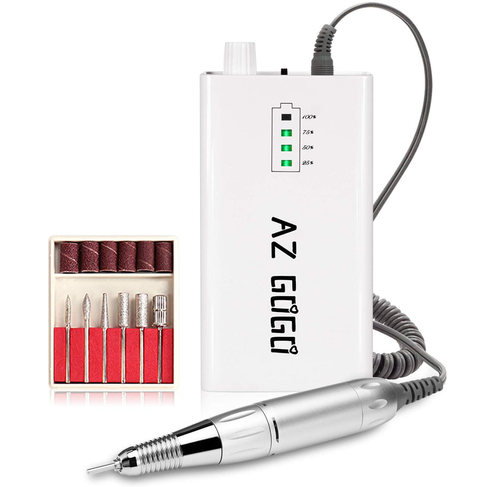 AZ GOGO front view of white nail drill showing compact design and portability benefit