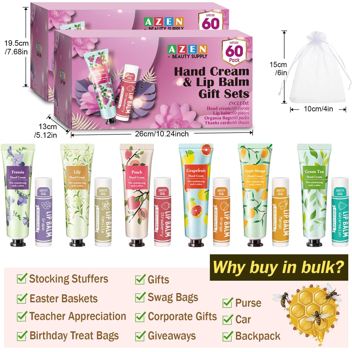 AZEN full contents laid out to display all creams, balms, bags, labels