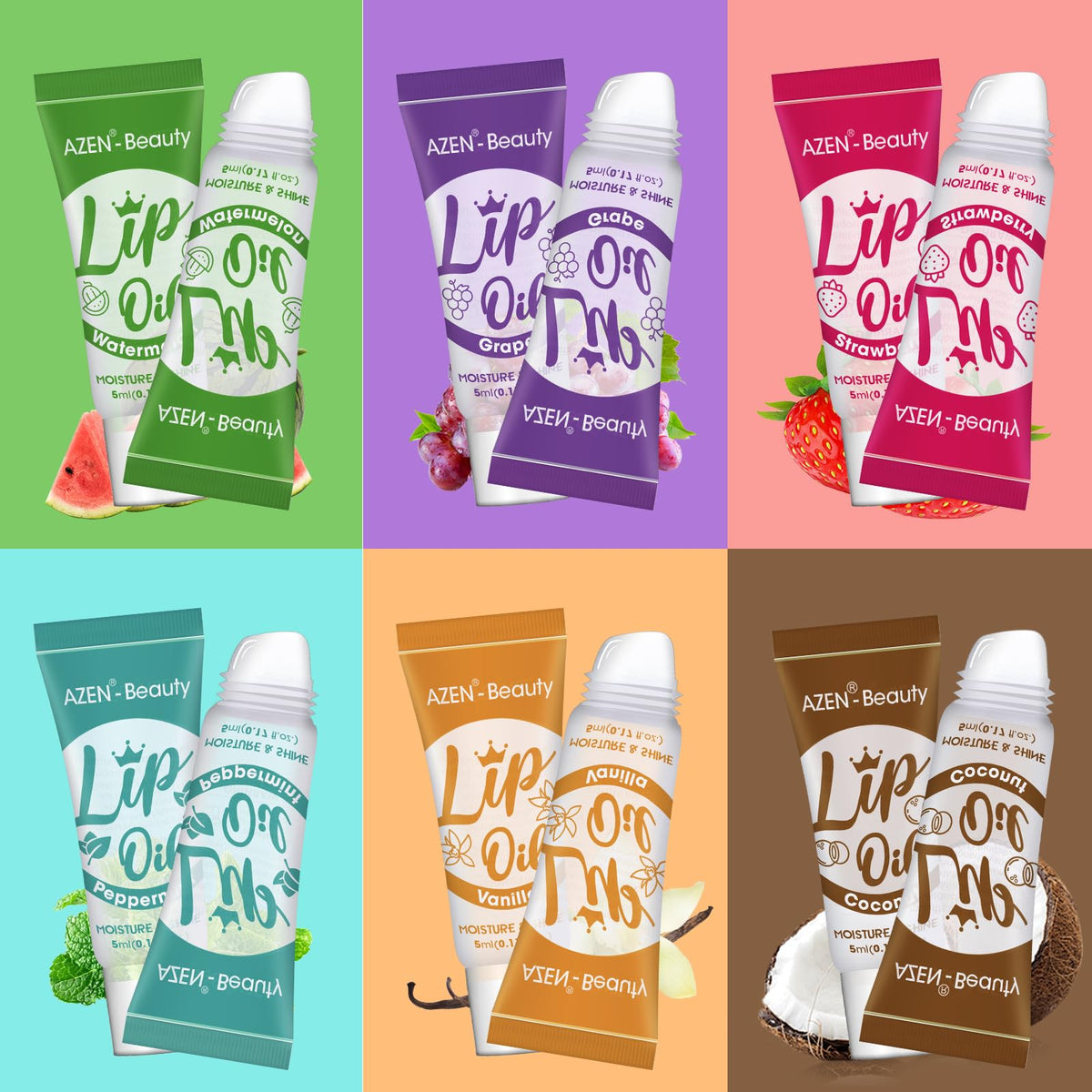AZEN arrangement of six flavor tubes demonstrating variety and gift appeal