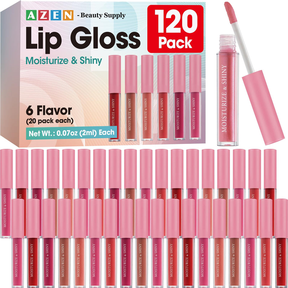 AZEN front packaging showing 120 gloss tubes and assortment benefit