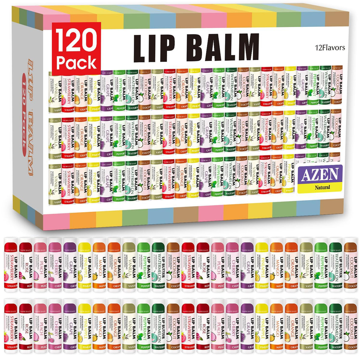 AZEN front packaging showing 120-count bulk value and assorted flavors for gifting