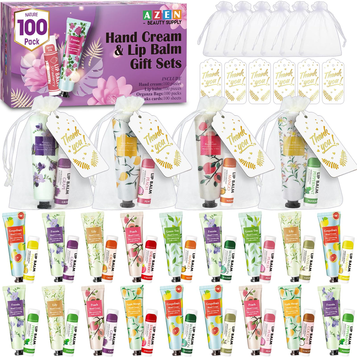 AZEN front packaging showing full 100-set bulk favor kit, easy event gifting