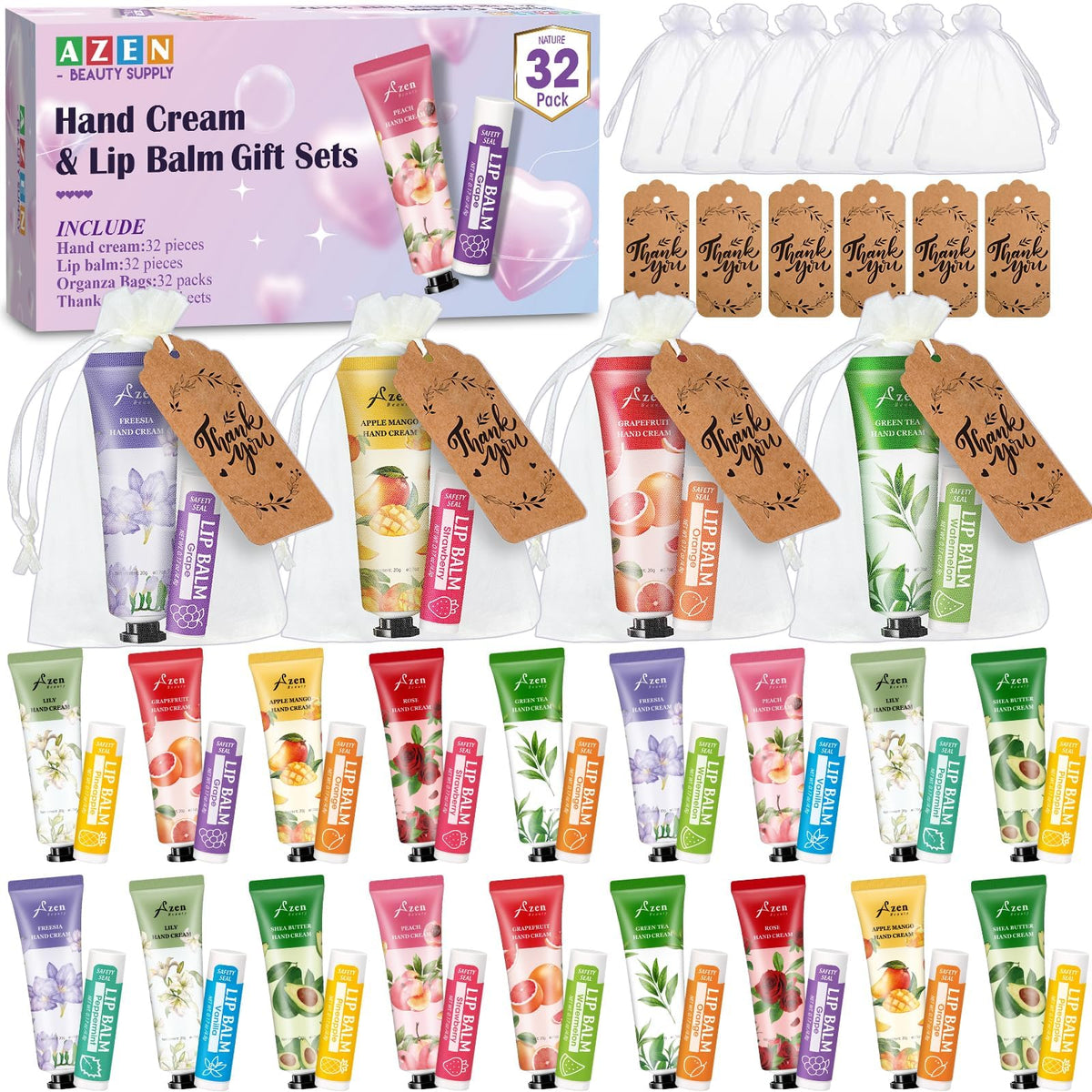 AZEN front packaging overview showing full 32-set and contents for easy gifting