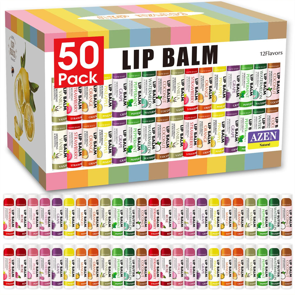 AZEN front packaging showing 50 tubes and assorted flavors for convenient bulk use