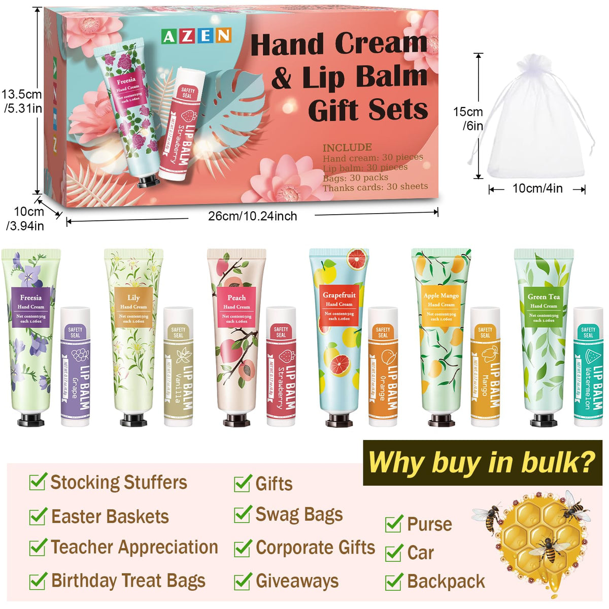 AZEN hand holding hand cream and lip balm to show compact travel-size convenience