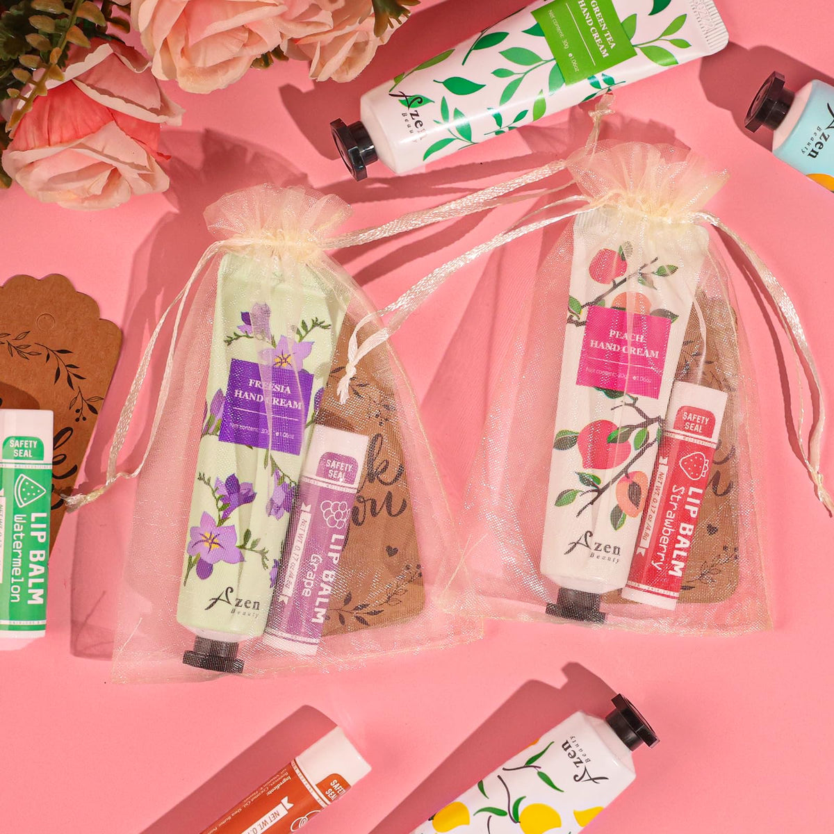 AZEN assortment of lip balm flavors neatly arranged to show variety and choice