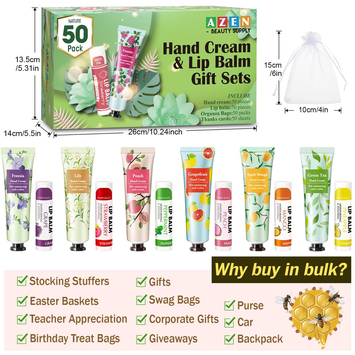 AZEN size comparison with hand cream beside a phone showing portable benefit