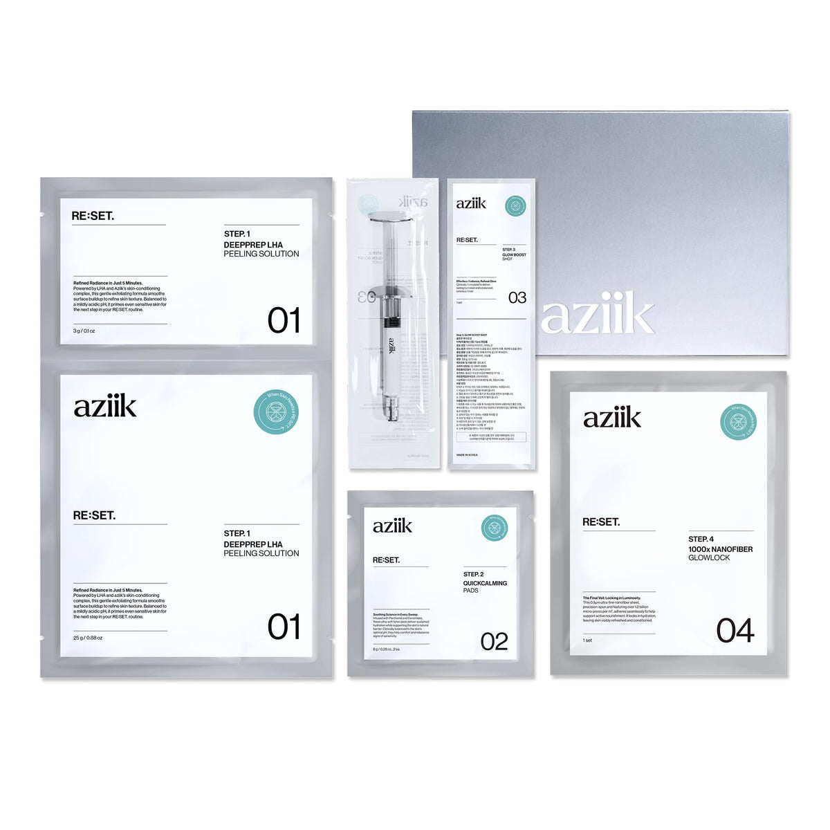 aziik front packaging showing kit and compact design benefit: clear instructions