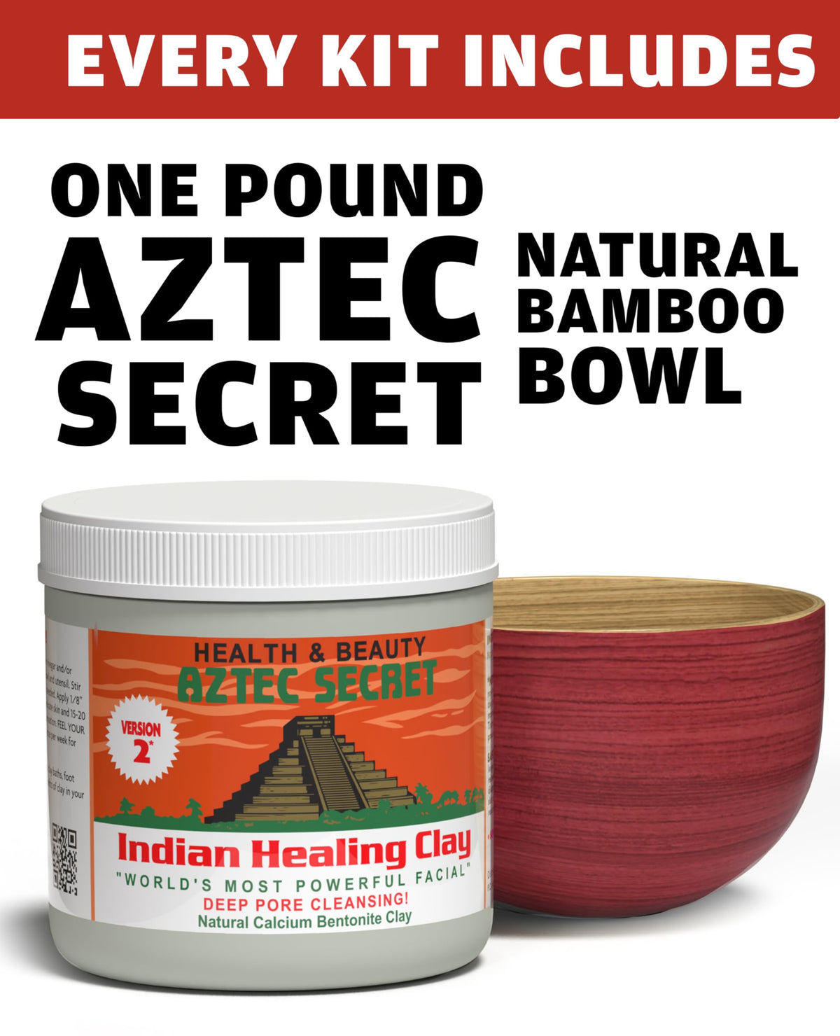 Aztec Secret bamboo bowl and wooden brush with tools for metal-free mixing