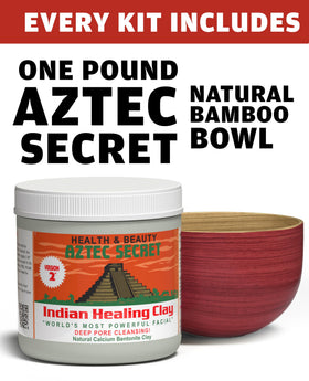 Aztec Secret bamboo bowl and wooden brush with tools for metal-free mixing