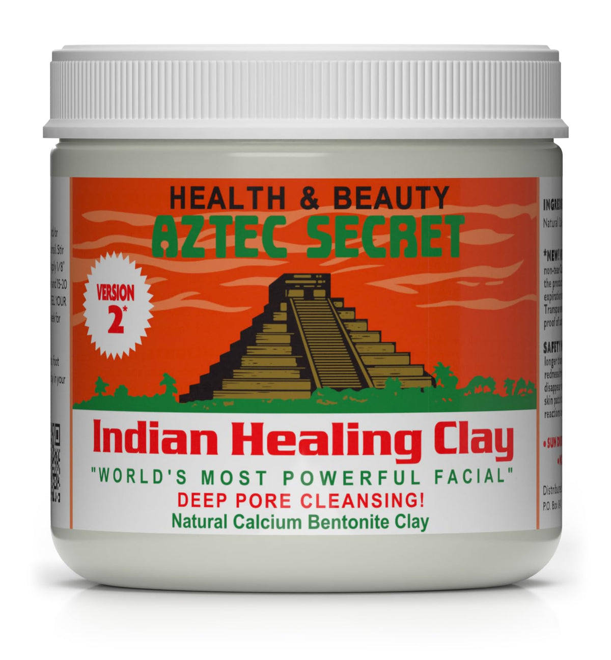 Aztec Secret jar front packaging showing label and sealed lid, assures authenticity and quality