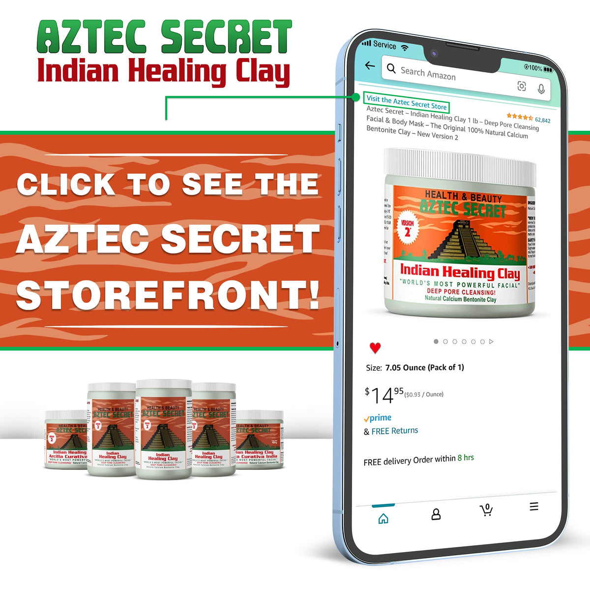 Aztec Secret applied to model's cheek showing safe topical use and calming benefit