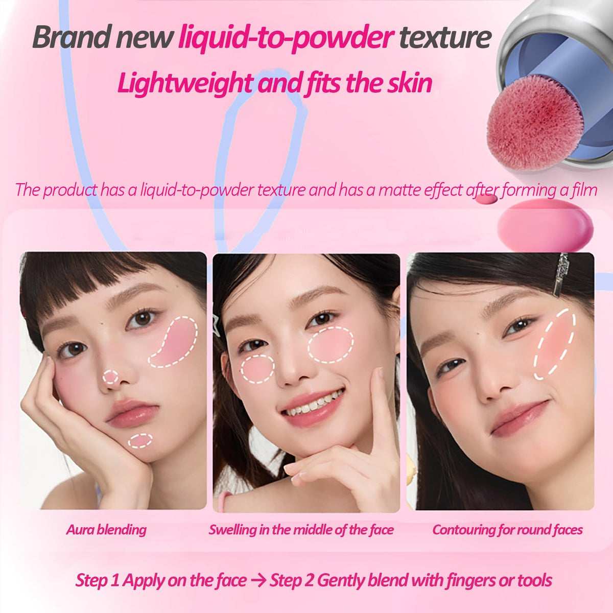 Aztk blending demo on cheek illustrating natural diffusion and buildable color
