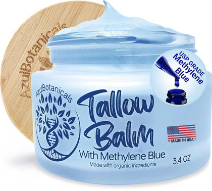 AzulBotanicals jar front view showing product and calming blue tint for easy identification and trust
