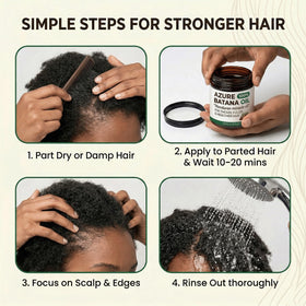 Azure Batana being applied to hair lengths to show smoothing and frizz control benefit