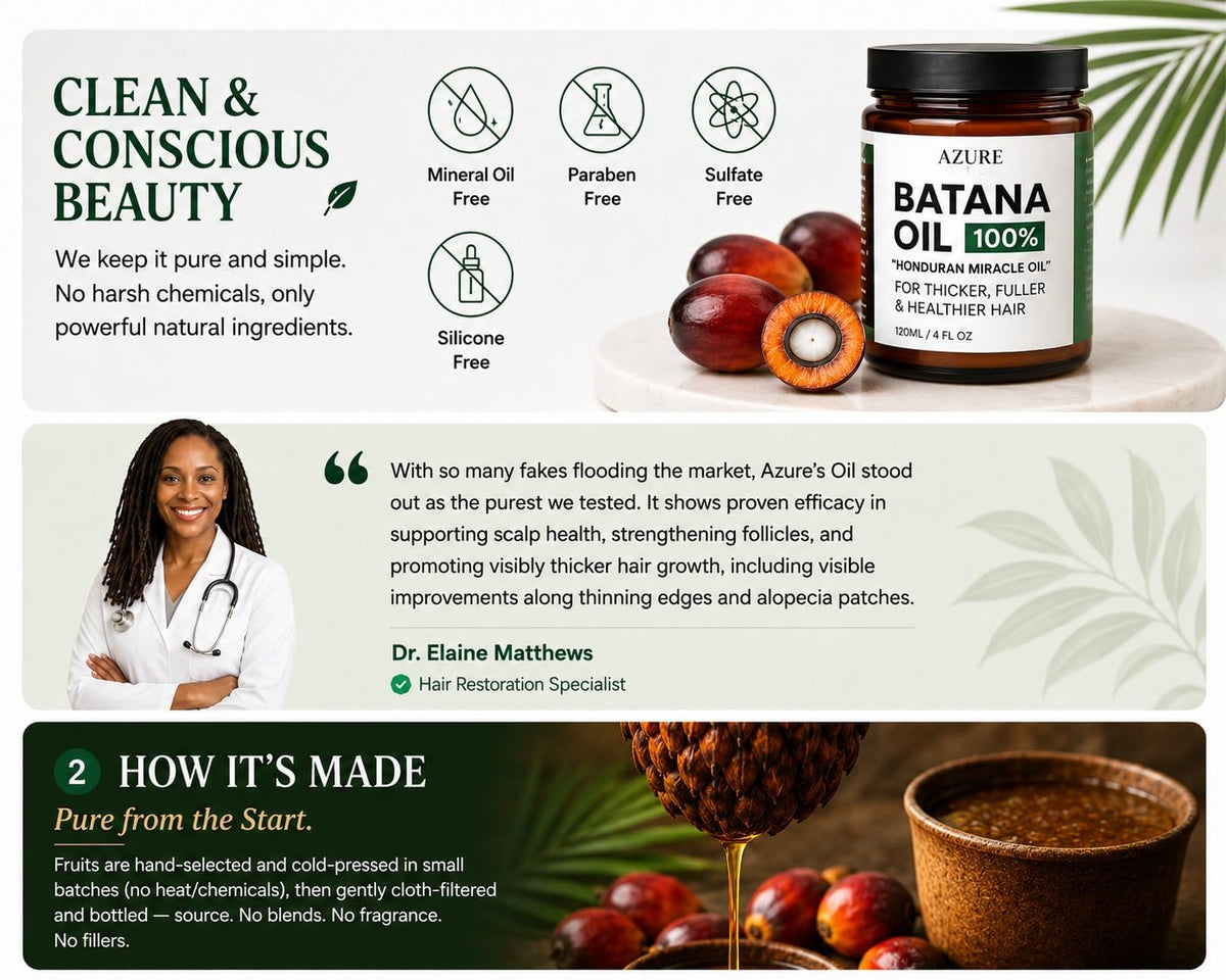 AZURE Batana scalp application showing brand used to hydrate and soothe