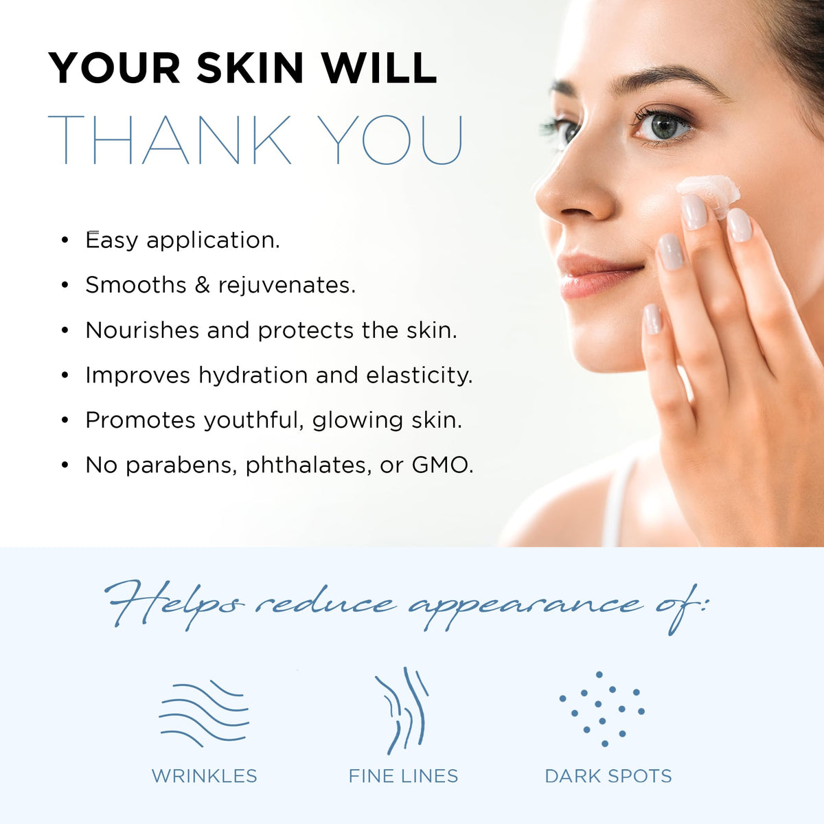 Azure Cosmetics product applied on hand for size and absorbency demonstration