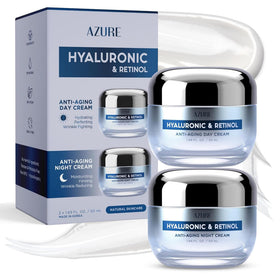 Azure Cosmetics day and night duo front packaging showing set benefits and clean design