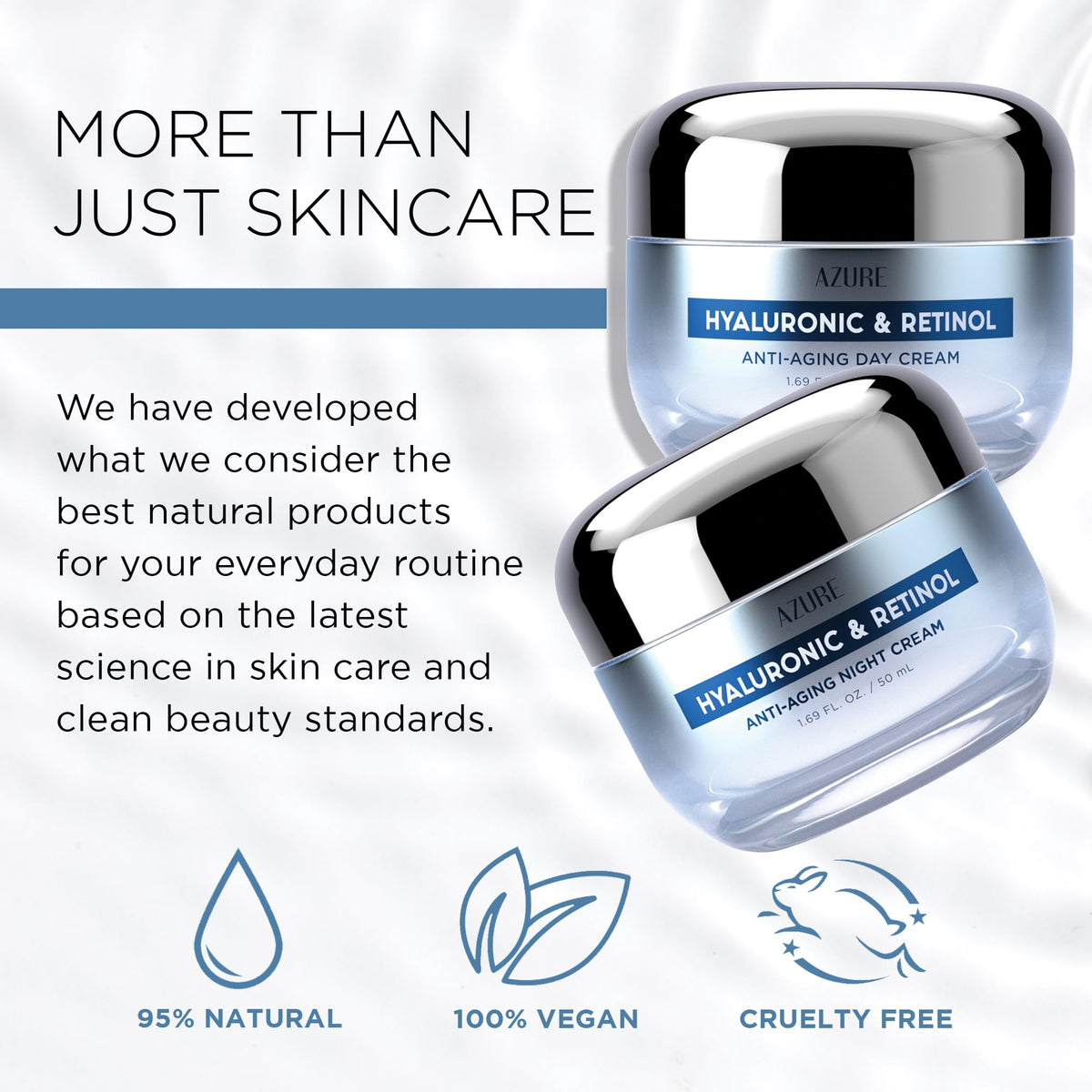 Azure Cosmetics duo displayed on bathroom shelf suggesting daily skincare routine