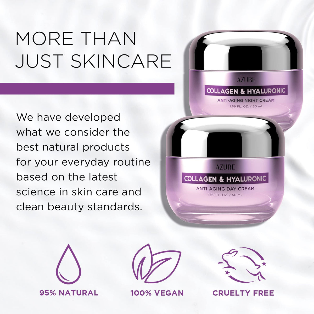 Azure Cosmetics night cream in hand showing rich texture for overnight comfort
