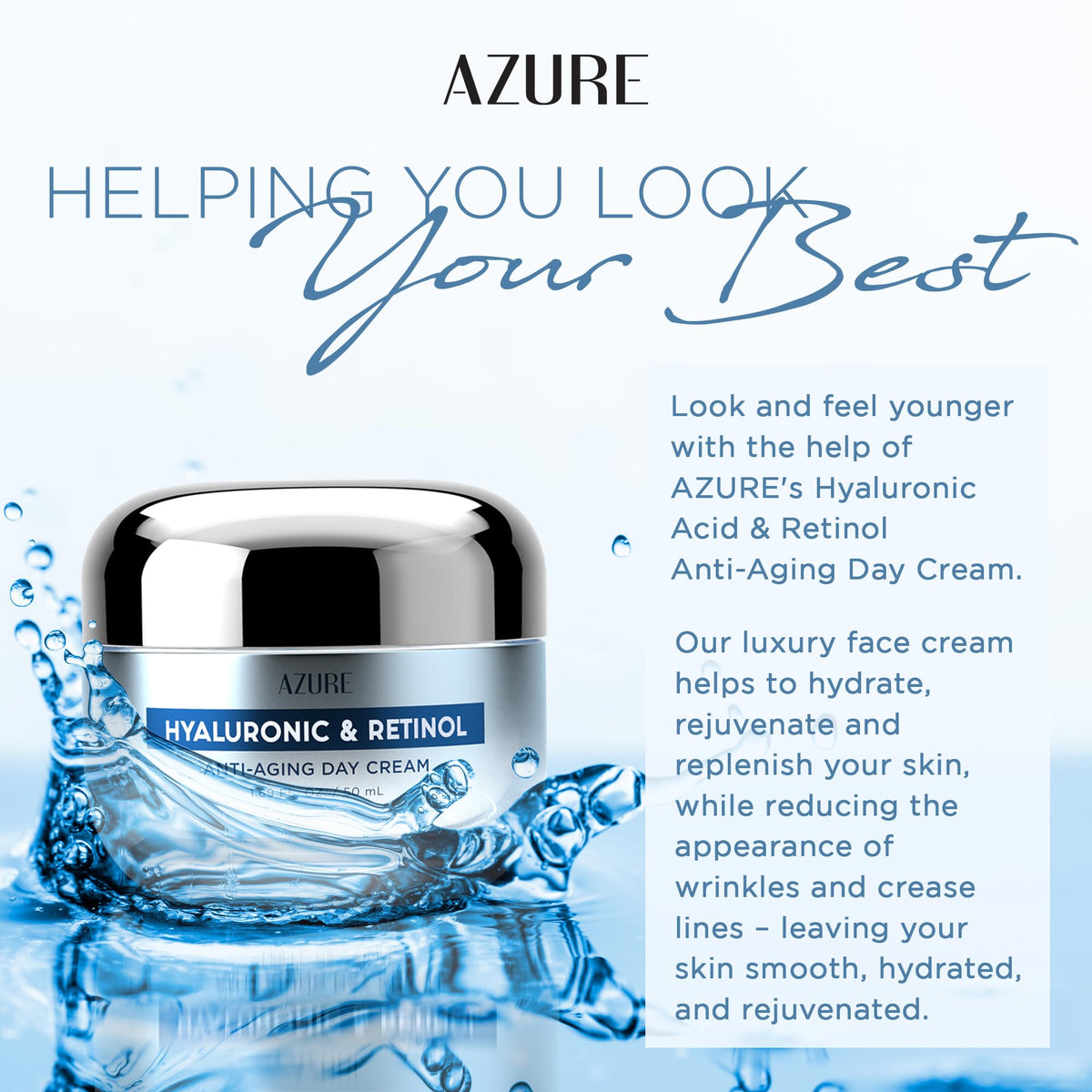 Azure Cosmetics night cream jar label close-up showing retinol and botanical ingredients