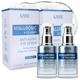 Azure Cosmetics front packaging showing two serum bottles and labeling benefit