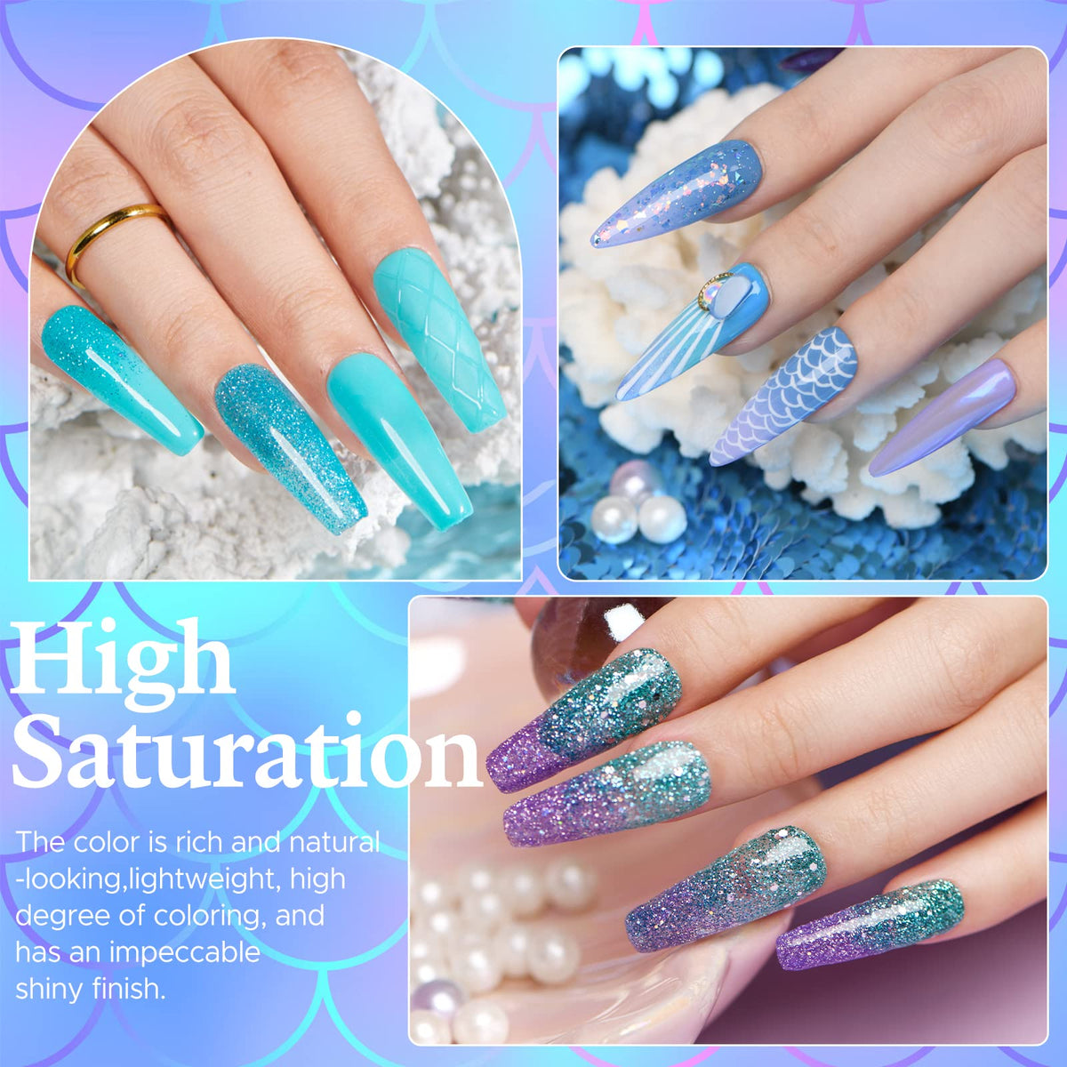 AzureBeauty spread of 20 dip powder colors displaying variety and blendability
