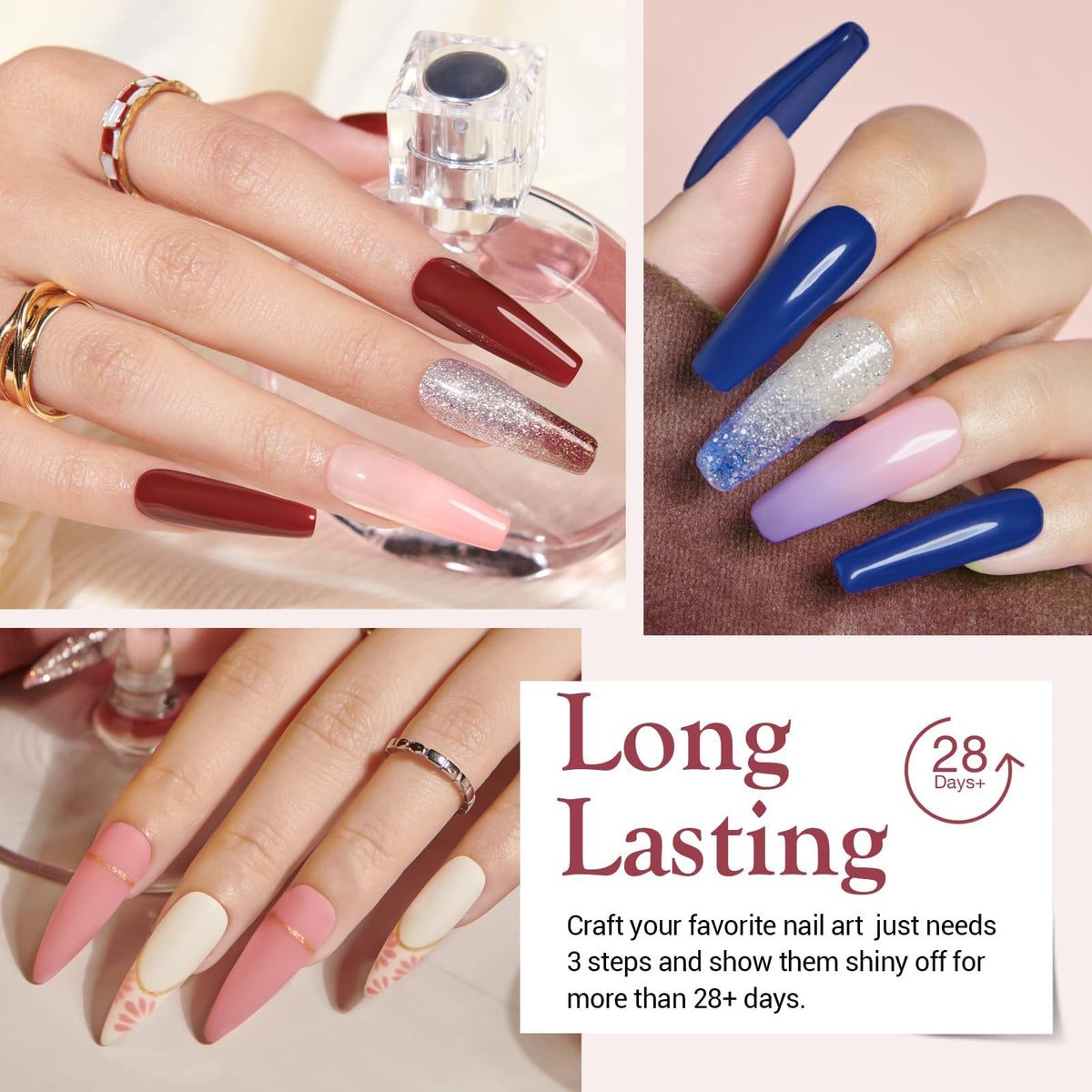AzureBeauty array of 20 dip powder colors displaying variety and color payoff