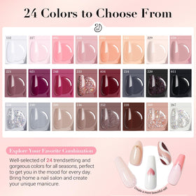 AzureBeauty 24 color powders arranged to display shade range for versatile manicures
