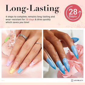 AZUREBEAUTY hand model applying dip powder showing professional finish