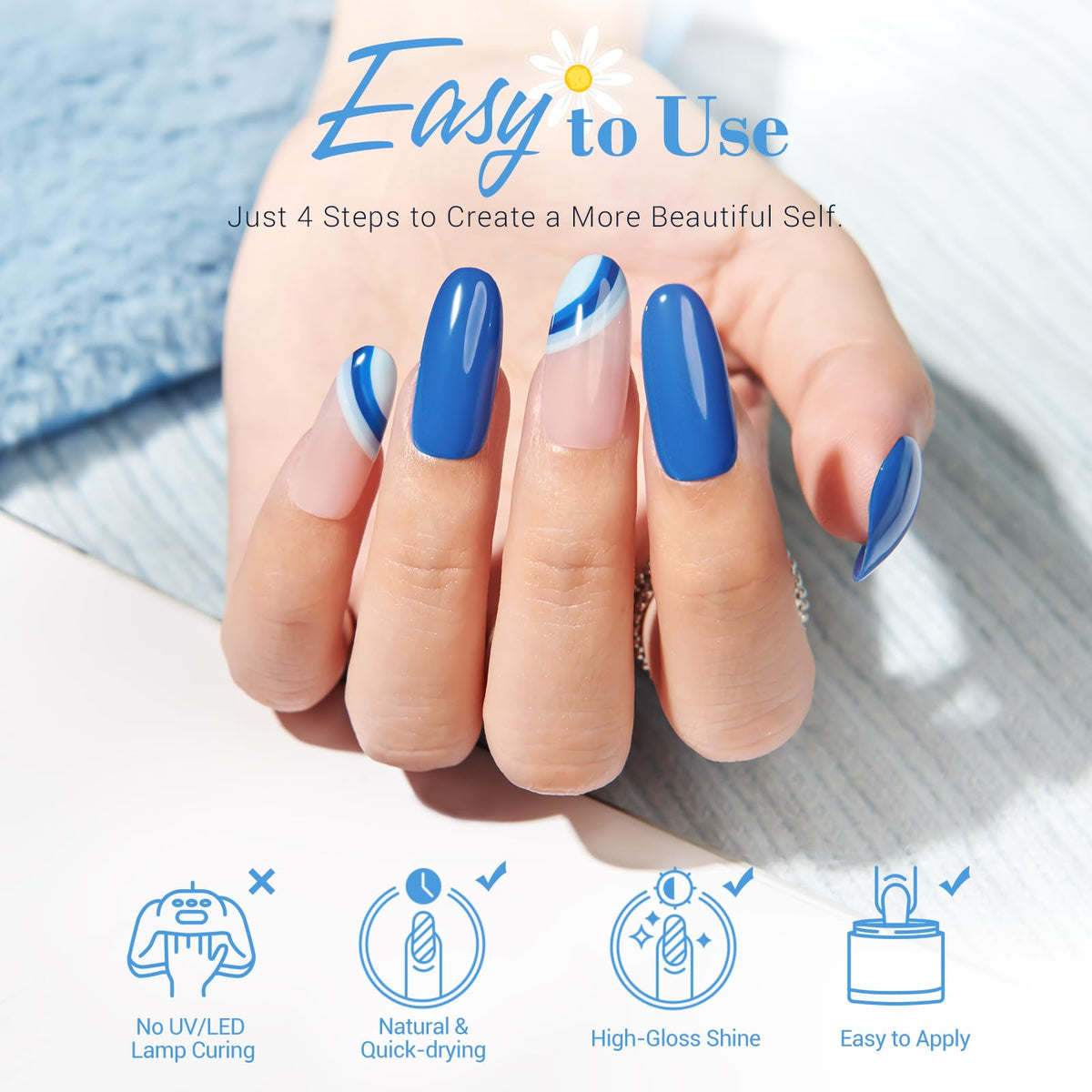 AZUREBEAUTY hand applying dip powder demonstrating no-LED application convenience