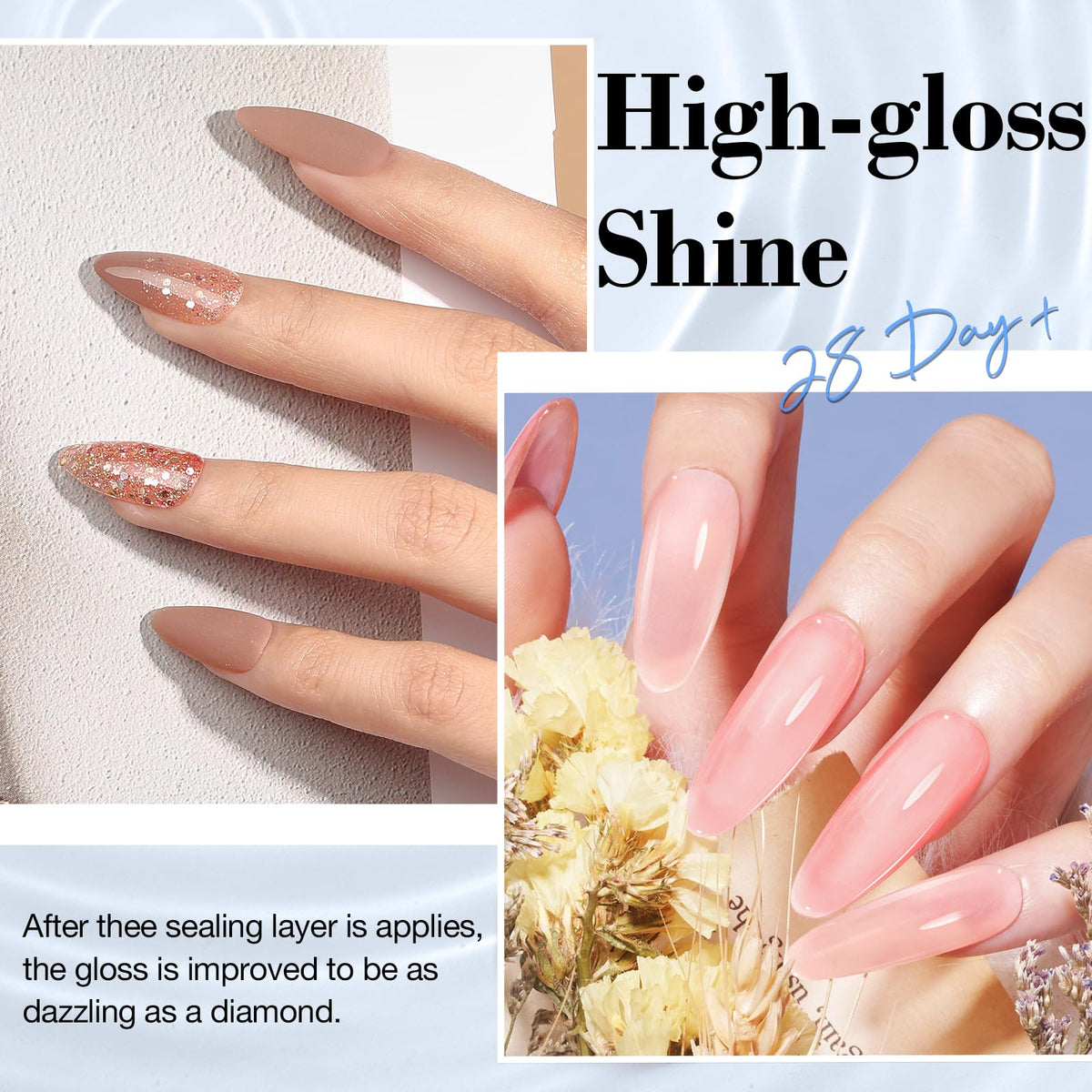 AZUREBEAUTY base coat close-up demonstrating smooth application for stronger dip adhesion