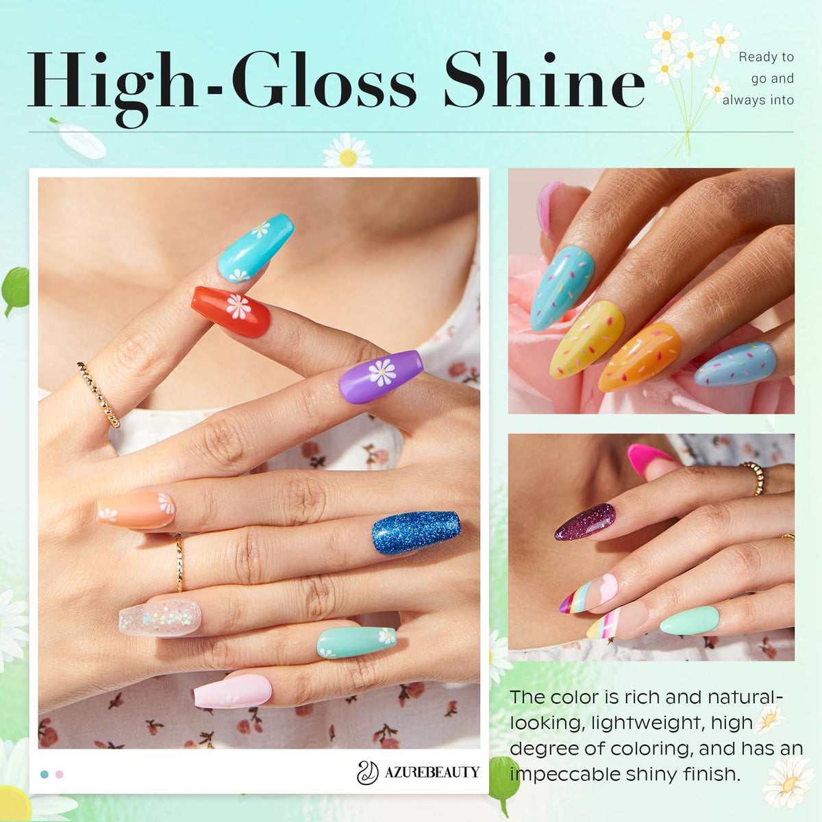 AZUREBEAUTY top-down color array of 20 neon powders for bold manicures